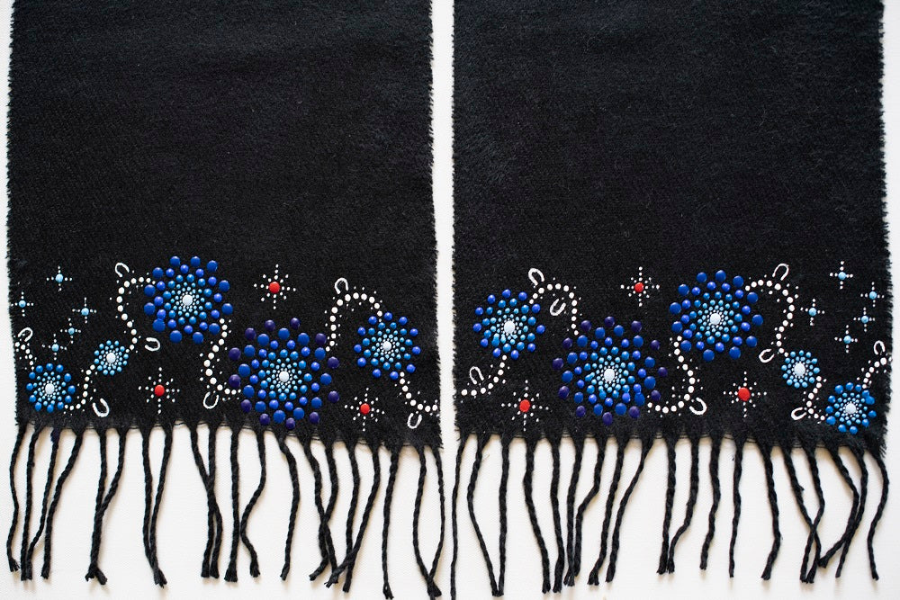 All One Country Hand Painted Black Scarf - Blue