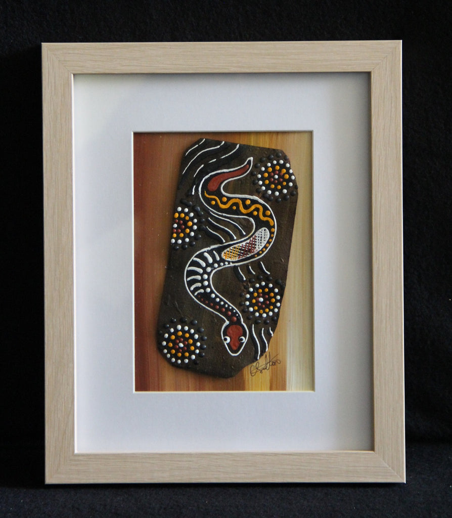 Framed Bark Canvas - Kuntarra - Snake Framed Artwork