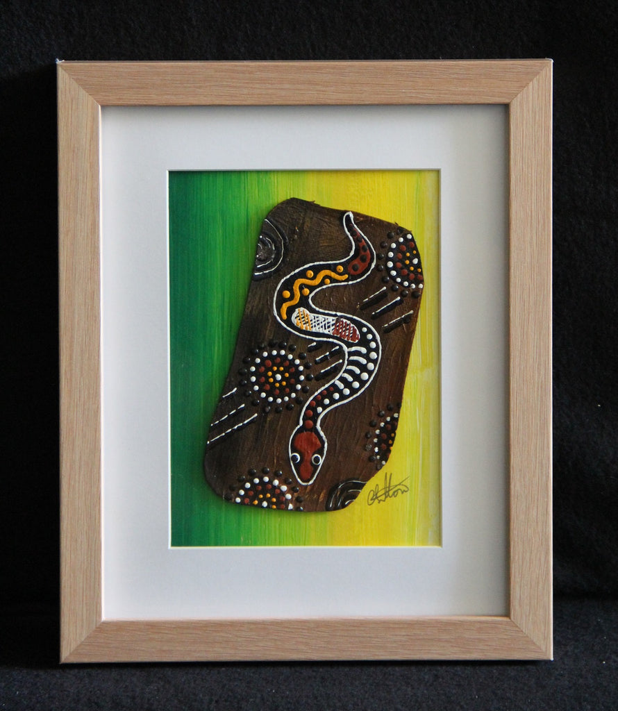 Framed Bark Canvas - Kuntarra - Snake Framed Artwork