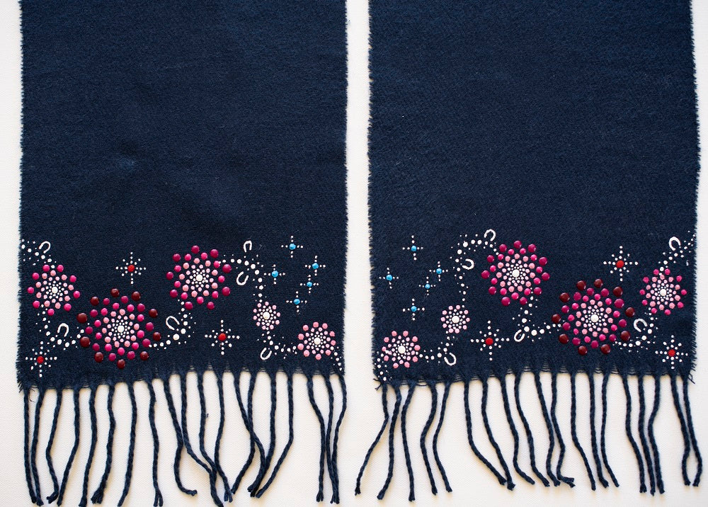 All One Country Hand Painted Navy Blue Scarf - Pink