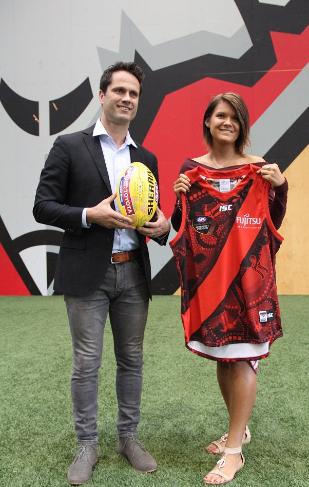 Chern'ee Designs the "Dreamtime at the G" Guernsey for Essendon The Mighty Bombers