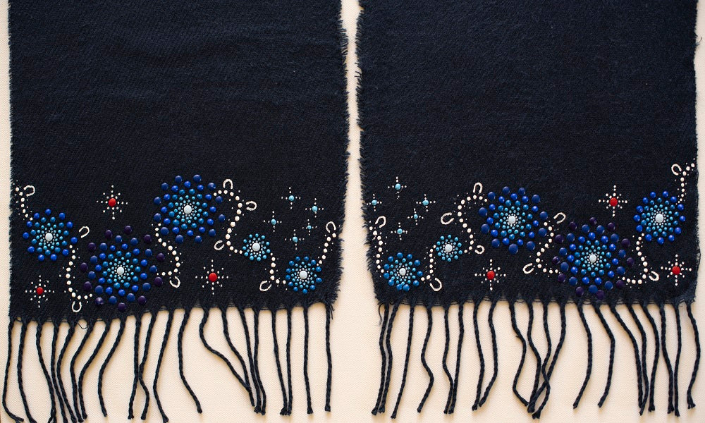 All One Country Hand Painted Navy Blue Scarf - Blue