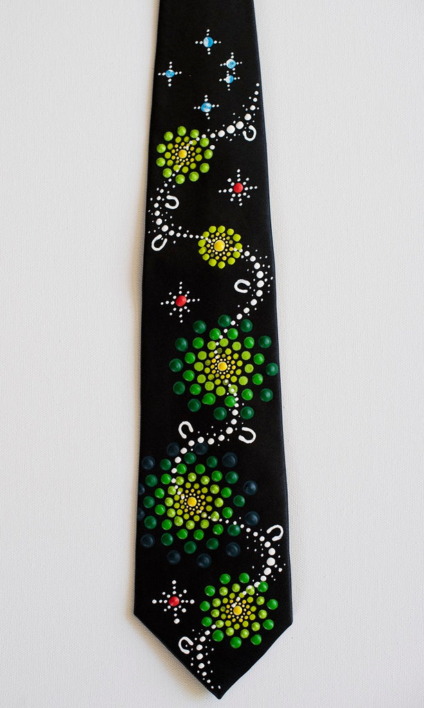 All One Country - Ajarku Muruu Hand Painted Thick Silk Tie Green