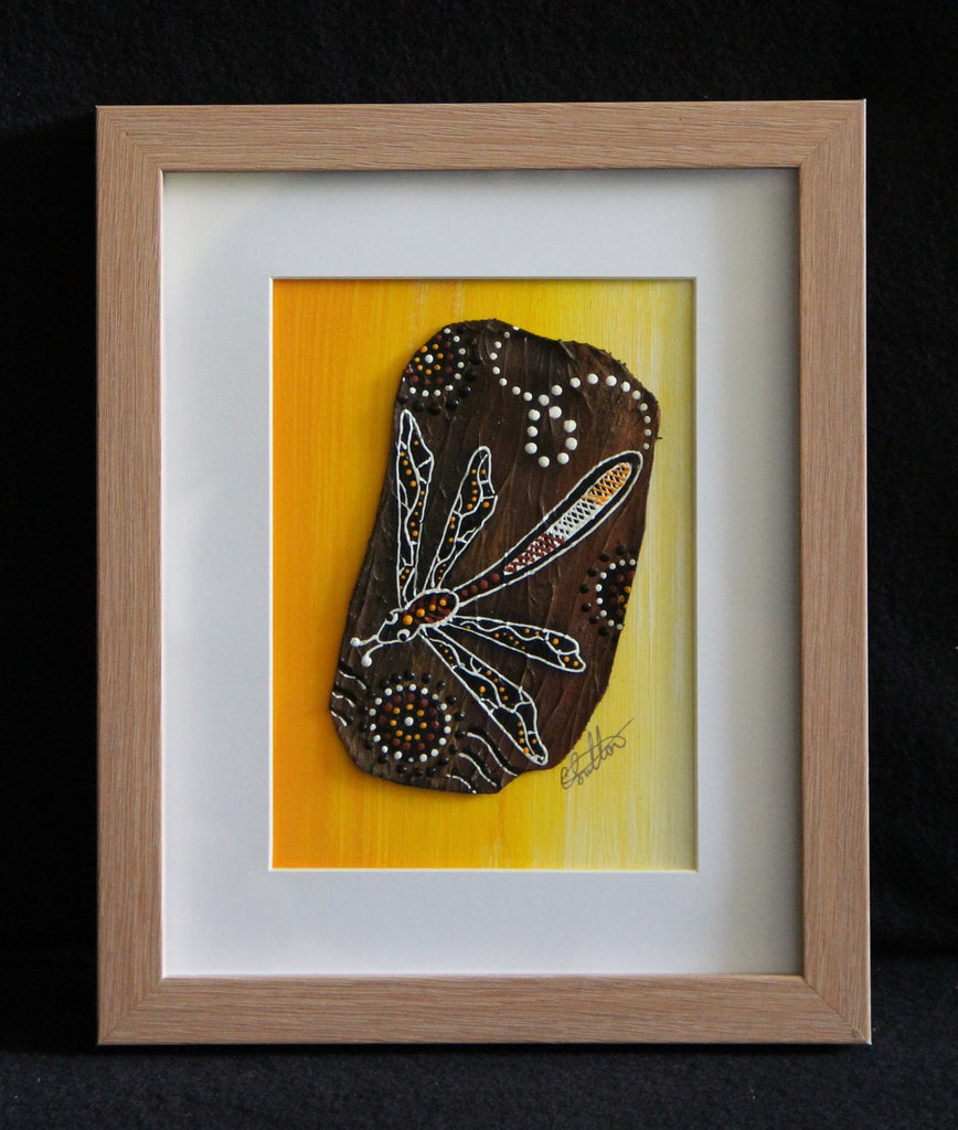 Framed Bark Canvas - Wataarri - Dragonfly Framed Artwork