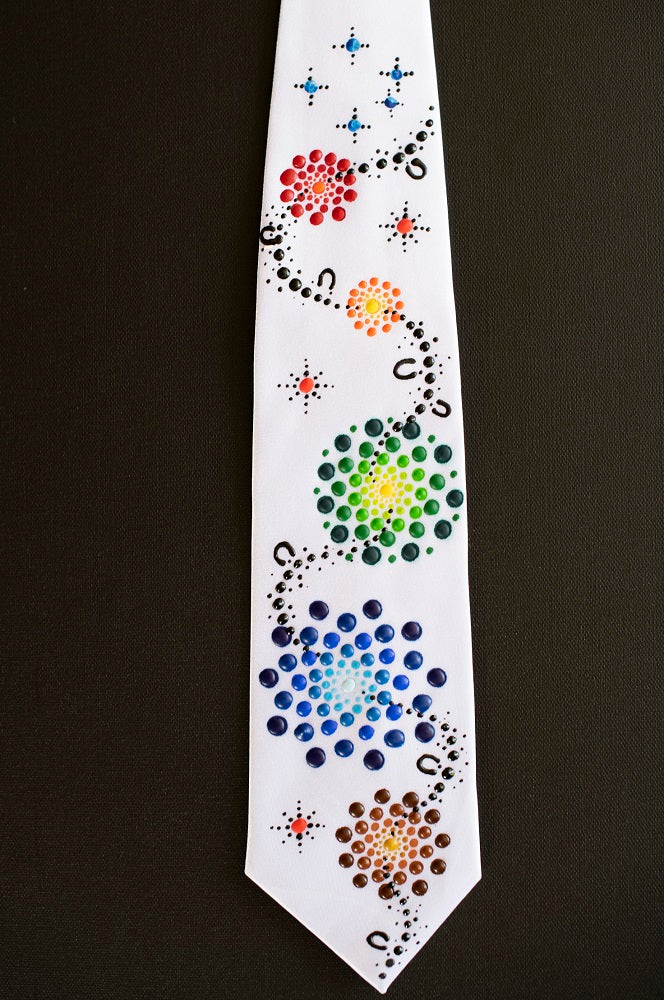 All One Country - Ajarku Muruu Hand Painted Thick Silk Tie Multi-Coloured.