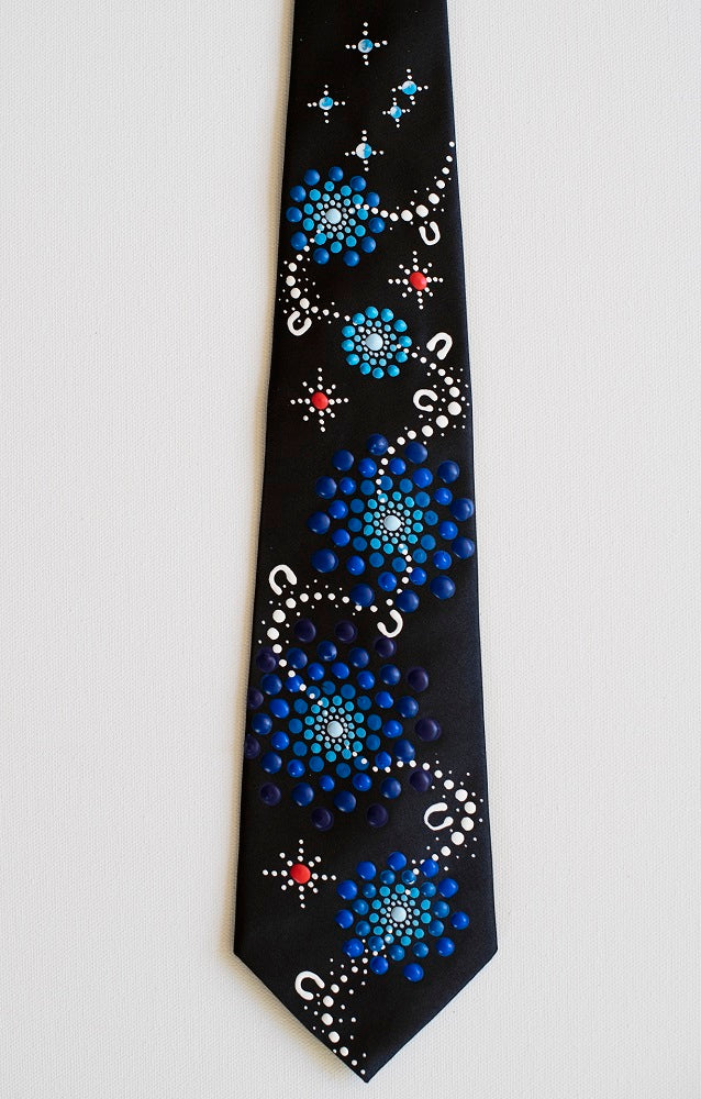 All One Country - Ajarku Muruu Hand Painted Thick Silk Tie Blue
