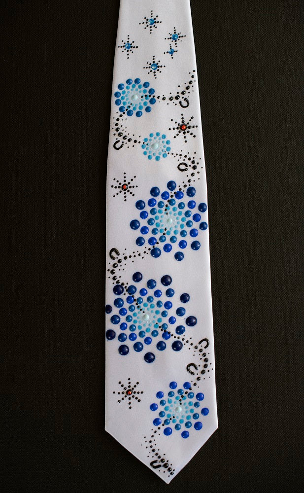 All One Country - Ajarku Muruu Hand Painted Thick Silk Tie Blue.
