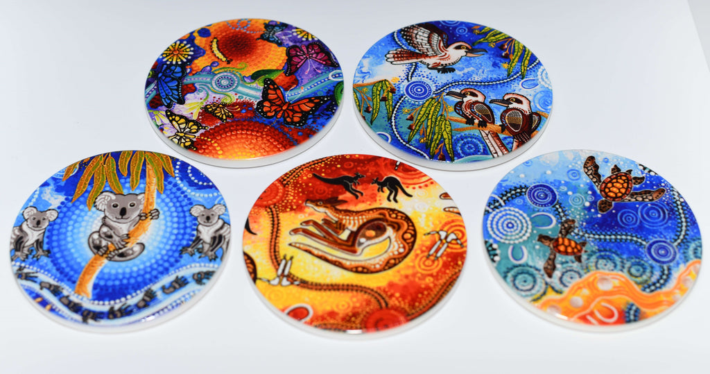 Set of 5 Assorted Cork Backed Ceramic Coasters