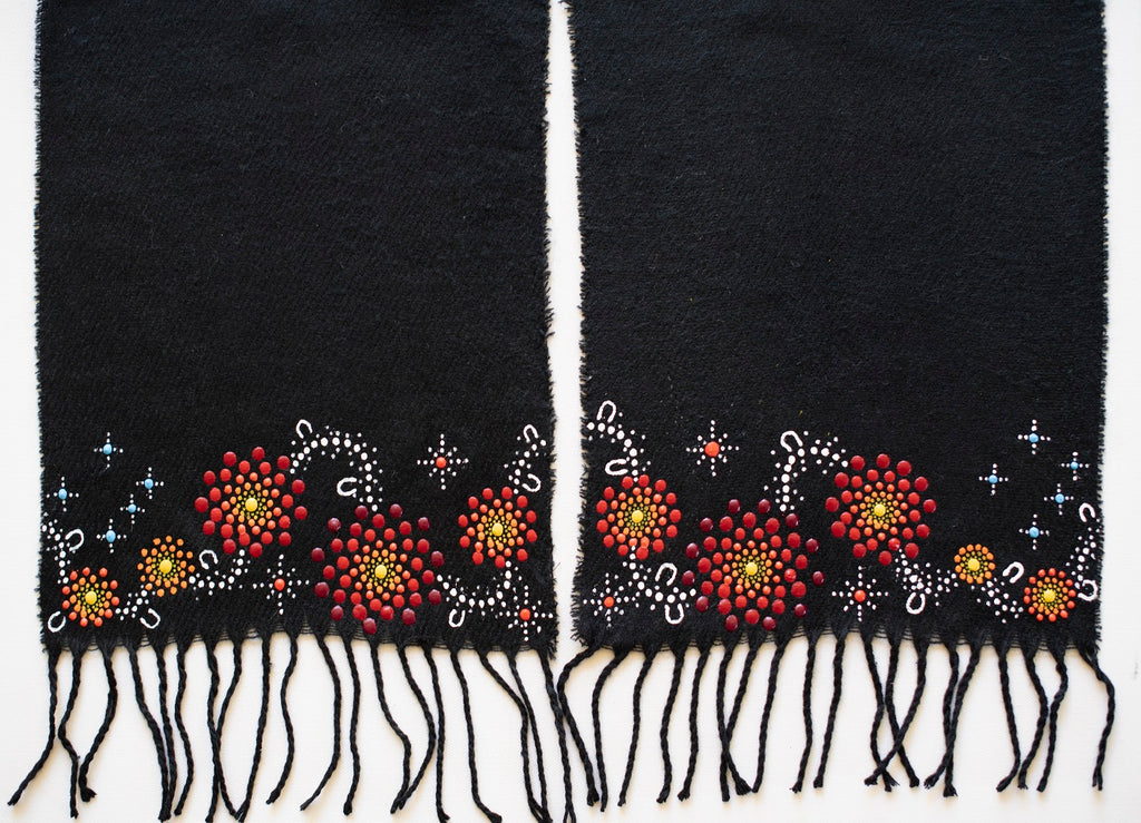 All One Country Hand Painted Black Scarf - Red