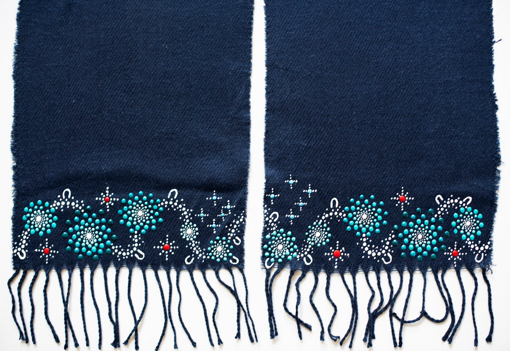 All One Country Hand Painted Navy Blue Scarf - Aqua