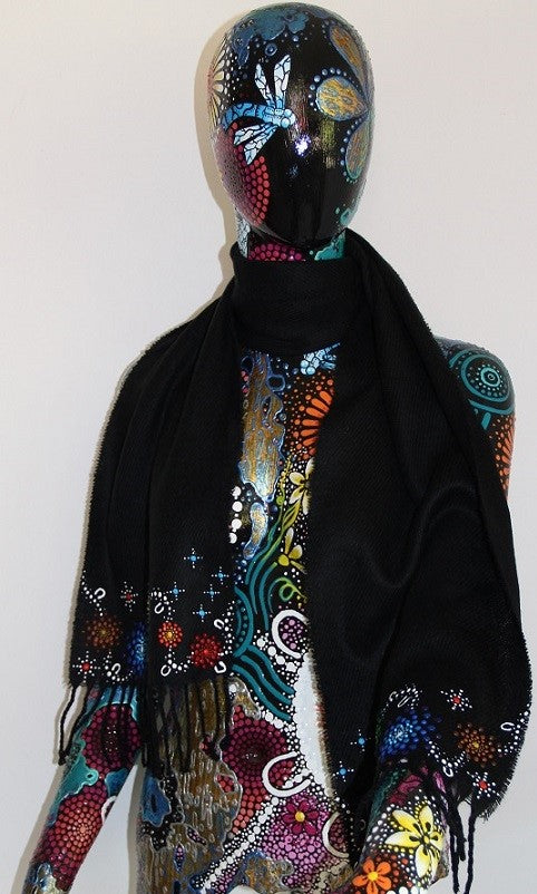 All One Country Hand Painted Black Scarf