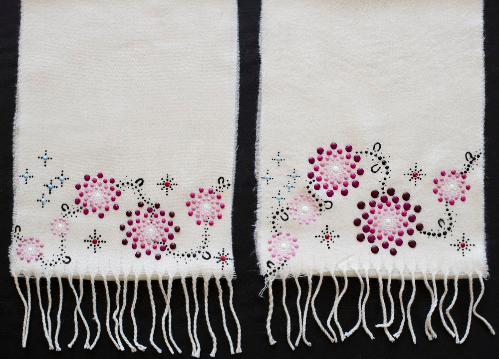 All One Country Hand Painted White Scarf - Pink