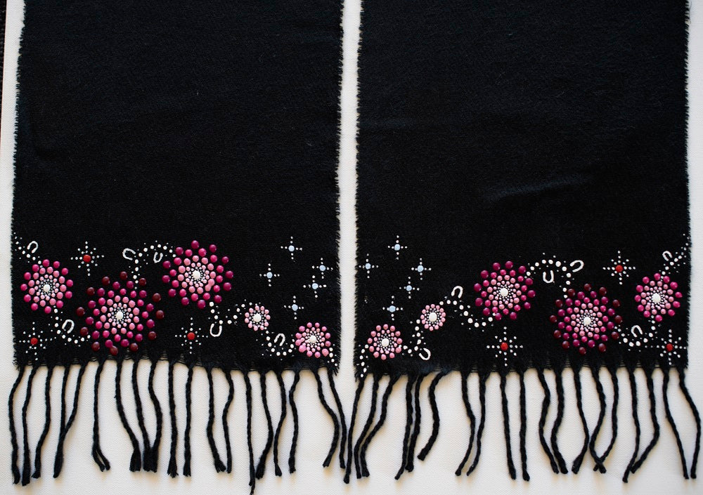 All One Country Hand Painted Black Scarf - Pink